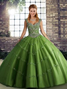 Tulle Sleeveless Floor Length Sweet 16 Dresses and Beading and Appliques