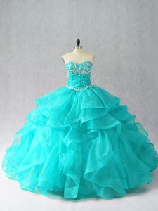 Decent Sleeveless Beading and Ruffles Lace Up Quince Ball Gowns