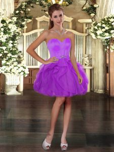 Sweetheart Sleeveless Tulle Prom Gown Ruffles Lace Up