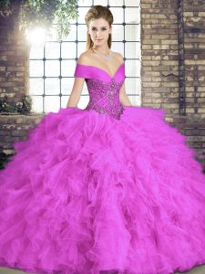 Elegant Off The Shoulder Sleeveless Lace Up Vestidos de Quinceanera Lilac Tulle