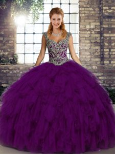 Organza Sleeveless Floor Length Quinceanera Dress and Beading and Ruffles