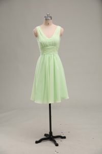 Yellow Green Chiffon Zipper Prom Dresses Sleeveless Mini Length Ruching