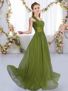 Olive Green Empire Ruching Vestidos de Damas Lace Up Chiffon Sleeveless Floor Length