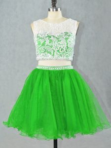 Fitting Green Sleeveless Mini Length Lace and Appliques Zipper Prom Evening Gown