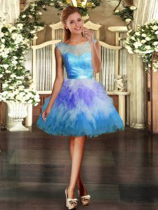 Multi-color Homecoming Dress Prom and Party with Lace and Ruffles Scoop Sleeveless Backless