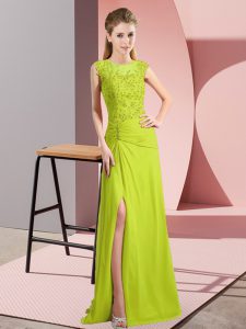Flirting Yellow Green Scoop Zipper Beading Dress for Prom Sleeveless