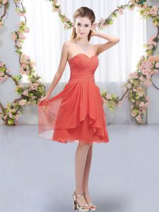 Chiffon Sweetheart Sleeveless Lace Up Ruffles and Ruching Quinceanera Court Dresses in Coral Red