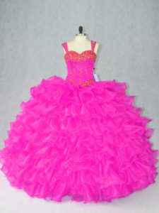 Superior Sleeveless Lace Up Floor Length Beading and Ruffles Sweet 16 Quinceanera Dress
