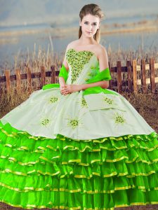 Custom Fit Organza Sweetheart Sleeveless Lace Up Beading and Ruffled Layers Quince Ball Gowns in Green