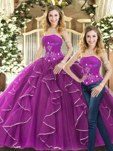Elegant Purple Quinceanera Gowns Strapless Sleeveless Lace Up