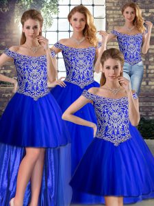 Ball Gowns Sleeveless Royal Blue Quince Ball Gowns Brush Train Lace Up