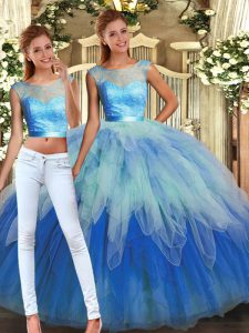 Ideal Lace and Ruffles Sweet 16 Quinceanera Dress Multi-color Backless Sleeveless Floor Length