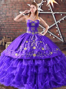 Best Sweetheart Sleeveless Lace Up Sweet 16 Dress Purple Satin and Organza