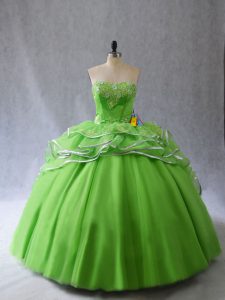 Flirting Lace Up Sweetheart Appliques and Ruffles Quinceanera Dresses Tulle Sleeveless Brush Train