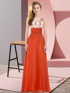 Sleeveless Chiffon Floor Length Backless Court Dresses for Sweet 16 in Rust Red with Appliques