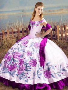 Elegant Satin and Organza Sleeveless Floor Length 15th Birthday Dress and Embroidery