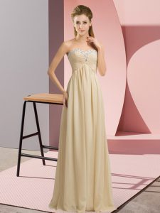 Popular Floor Length Lace Up Prom Dresses Champagne for Prom and Party and Military Ball with Beading and Ruching