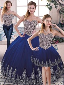 Cute Sweetheart Sleeveless Lace Up Vestidos de Quinceanera Royal Blue Tulle