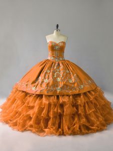 Customized Floor Length Lace Up Quinceanera Dress Gold for Sweet 16 and Quinceanera with Embroidery and Ruffles