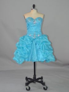 Sweetheart Sleeveless Lace Up Prom Gown Aqua Blue Organza