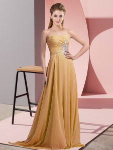 Floor Length Lace Up Prom Dresses Gold for Prom and Party and Military Ball with Beading