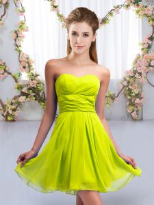Exquisite Yellow Green Sleeveless Ruching Mini Length Quinceanera Court Dresses