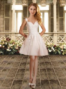 Unique White Sleeveless Tulle Lace Up Damas Dress for Beach and Wedding Party