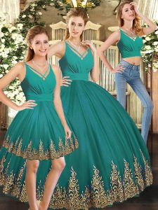 Luxurious Turquoise Sleeveless Tulle Backless Quinceanera Dress for Sweet 16 and Quinceanera