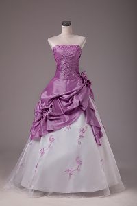 Super Strapless Sleeveless Lace Up Sweet 16 Quinceanera Dress Lilac Organza and Taffeta