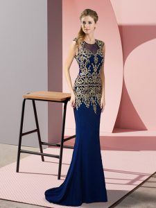 Appliques Prom Dresses Royal Blue Zipper Sleeveless Sweep Train