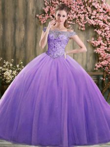 Smart Lavender Off The Shoulder Neckline Beading Quinceanera Dresses Sleeveless Lace Up