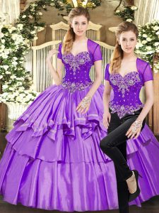Clearance Lavender Two Pieces Beading and Ruffled Layers Quinceanera Gown Lace Up Organza and Taffeta Sleeveless Floor Length