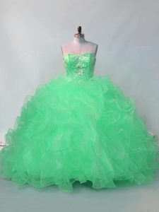Most Popular Green Sleeveless Organza Lace Up Sweet 16 Quinceanera Dress for Sweet 16 and Quinceanera