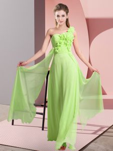 Yellow Green Empire Hand Made Flower Court Dresses for Sweet 16 Lace Up Chiffon Sleeveless Floor Length