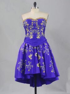 Purple Lace Up Prom Evening Gown Sleeveless Mini Length Embroidery