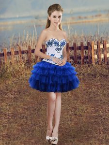 Mini Length Ball Gowns Sleeveless Royal Blue Prom Dresses Lace Up
