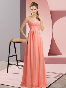 Adorable Watermelon Red Empire Chiffon Halter Top Sleeveless Beading Floor Length Lace Up Prom Party Dress