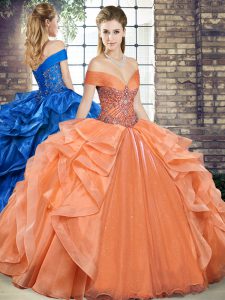 Floor Length Ball Gowns Sleeveless Orange Sweet 16 Dresses Lace Up