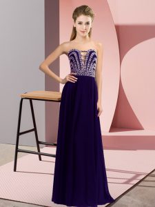 Fashion Purple Chiffon Lace Up Sweetheart Sleeveless Floor Length Beading