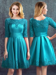 Superior Satin Half Sleeves Knee Length Quinceanera Dama Dress and Lace