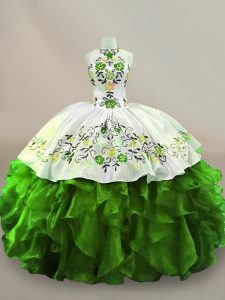 Dynamic Embroidery Vestidos de Quinceanera Green Lace Up Sleeveless Floor Length