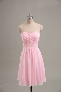 Exquisite Baby Pink Zipper Prom Gown Ruching Sleeveless Knee Length