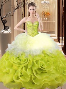 Multi-color Ball Gowns Beading and Ruffles 15 Quinceanera Dress Lace Up Organza Sleeveless Floor Length