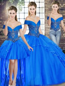 Royal Blue Lace Up Sweet 16 Dresses Beading and Ruffles Sleeveless Floor Length