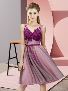 Classical V-neck Sleeveless Tulle Damas Dress Appliques Lace Up