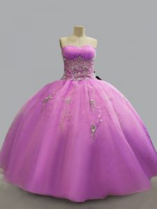 Adorable Strapless Sleeveless Quinceanera Dresses Floor Length Beading Lilac Organza