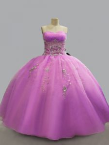 Adorable Strapless Sleeveless Quinceanera Dresses Floor Length Beading Lilac Organza