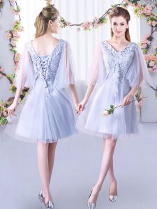 Grey Sleeveless Lace Mini Length Court Dresses for Sweet 16