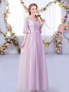 High Class Scoop Half Sleeves Side Zipper Court Dresses for Sweet 16 Lavender Tulle