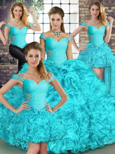 Flare Organza Sleeveless Floor Length Sweet 16 Dresses and Beading and Ruffles